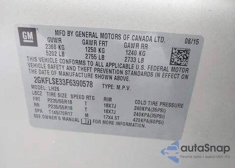 2015 GMC Terrain Slt from USA, damaged, VIN 2GKFLSE33F6390578